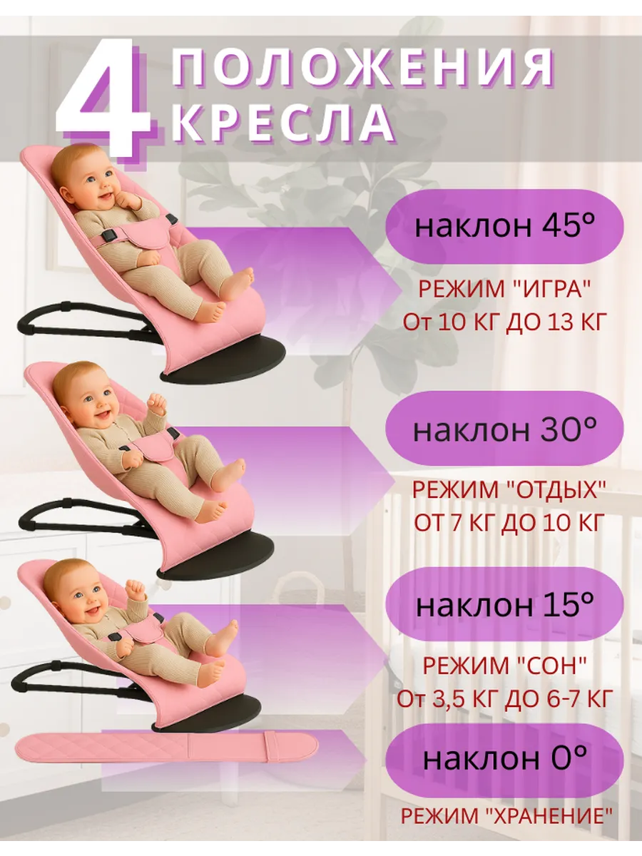 Шезлонг для новорождённых, кокон-качалка, хлопок — изображение 2
