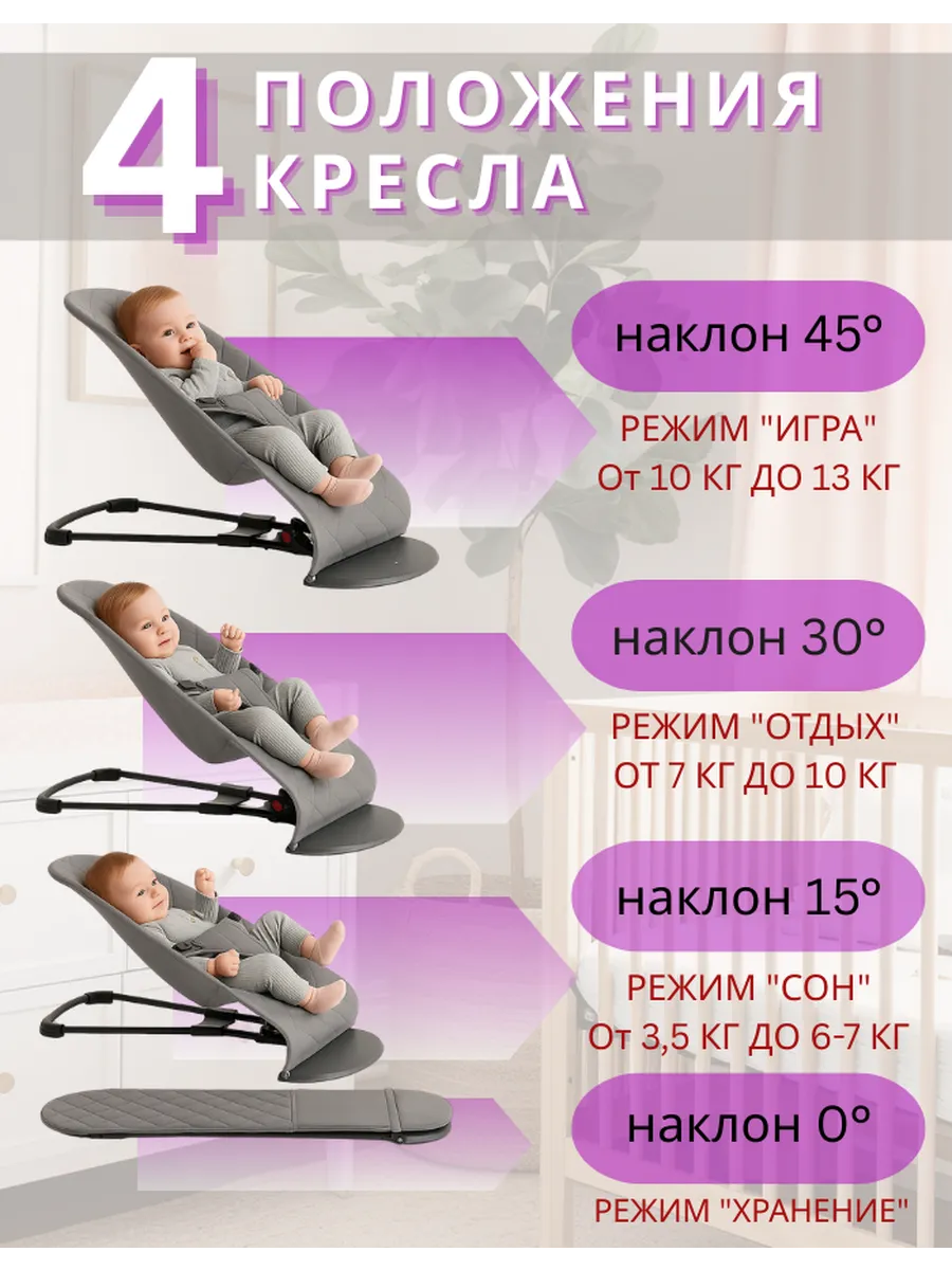 Шезлонг для новорождённых, кокон-качалка, хлопок — изображение 2
